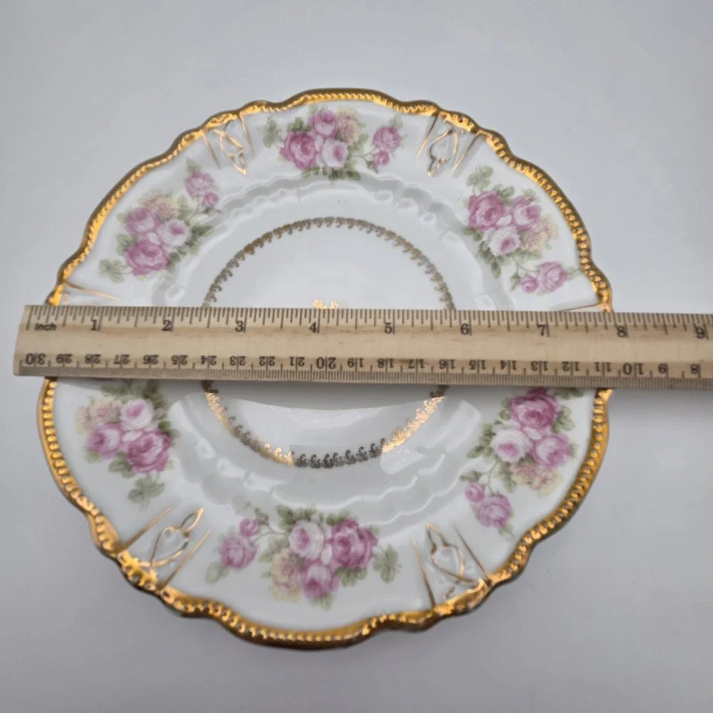 Set Of 5 Three Crown China Germany Floral Rose Salad / Dessert Plates Gold Gilt